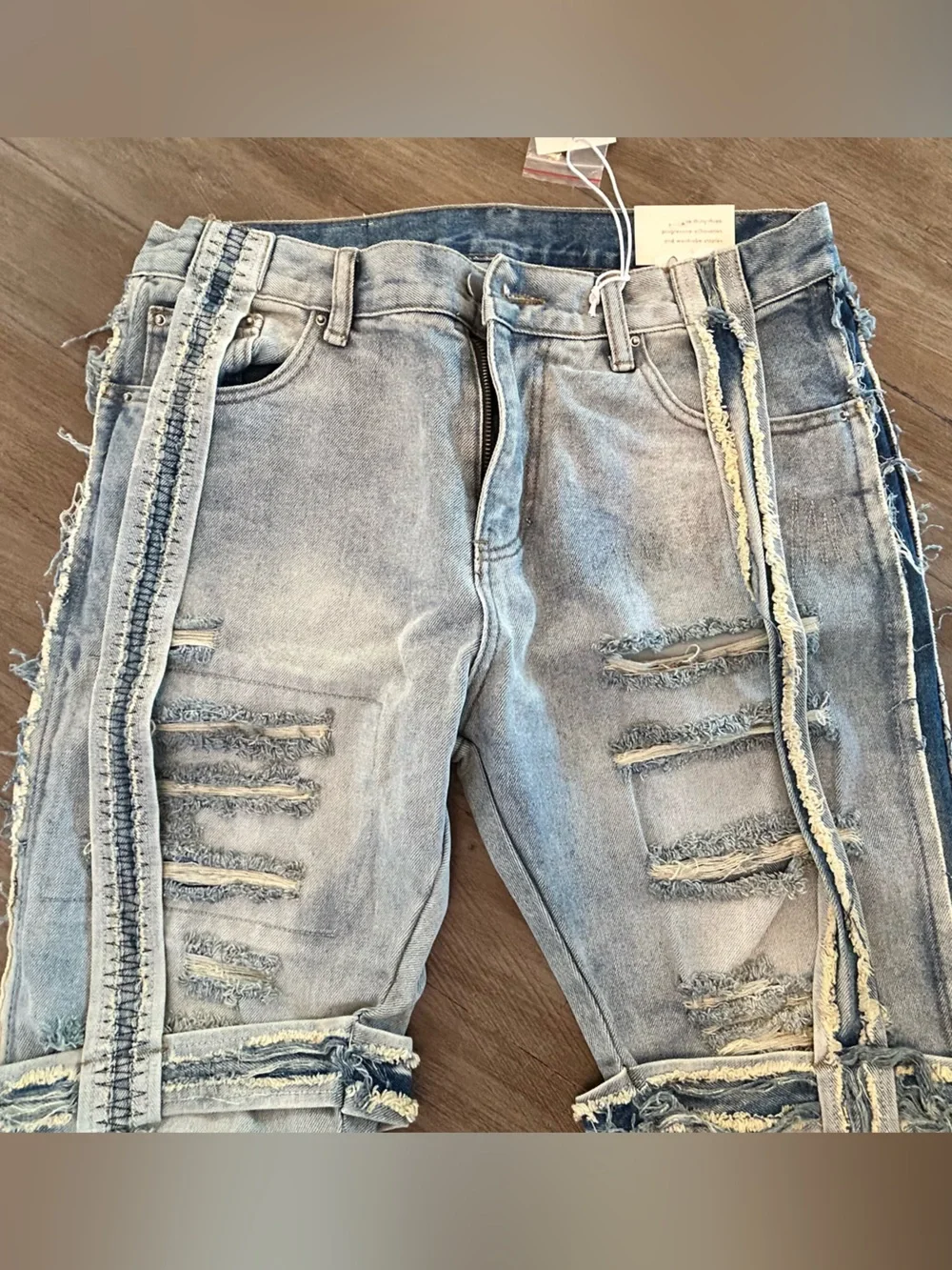 MNML Light Blue Distressed Skinny Jeans with Side Stripe